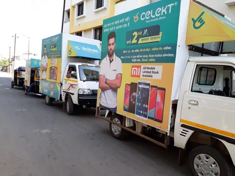 Convoy of Celekt branded mobile vans